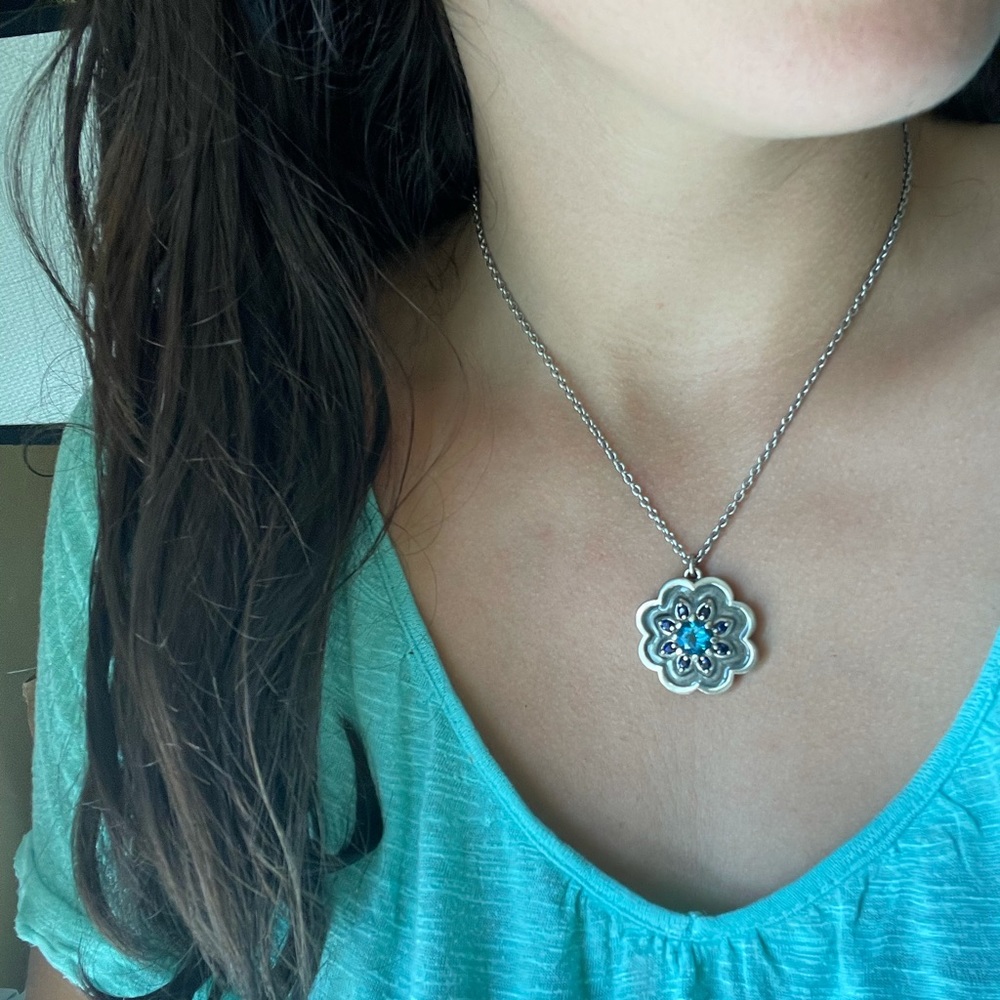 Flower Necklace Blue Sapphire & Topaz